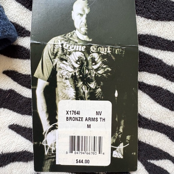 NWT Xtreme Couture Mens Medium Blue Crew Neck Thermal With Cross Angel Wings - Picture 6 of 6